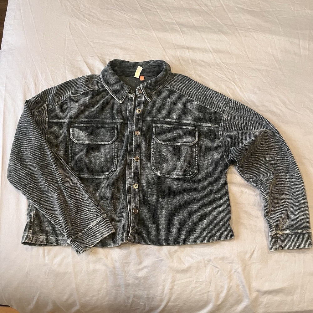 Pilcro Crop Oversized Jacket Black Acid Wash 90s Y2K Style XS Grunge Cotton - Picture 1 of 9